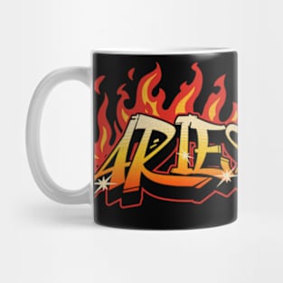 Aries Zodiac Retro Flames Birthday Mug